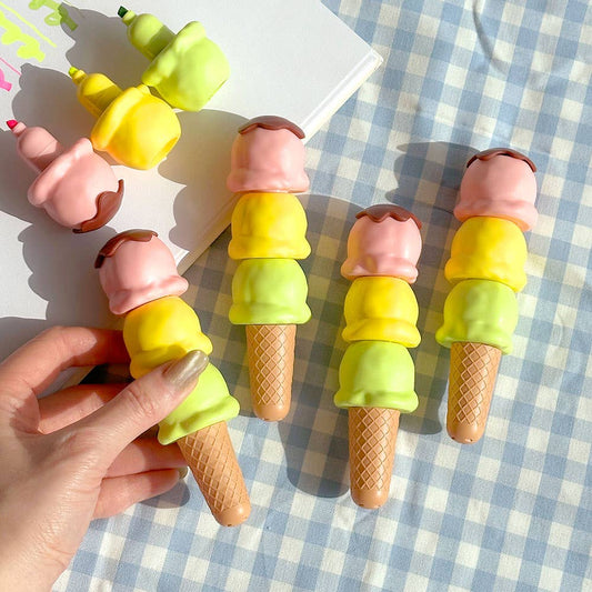 Ice Cream Cone Highlighter Pen – 3 Colors in One!