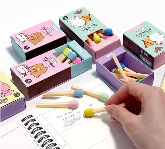 Unique Design Stationery- Matches Shape Eraser 8Pcs 1 Box