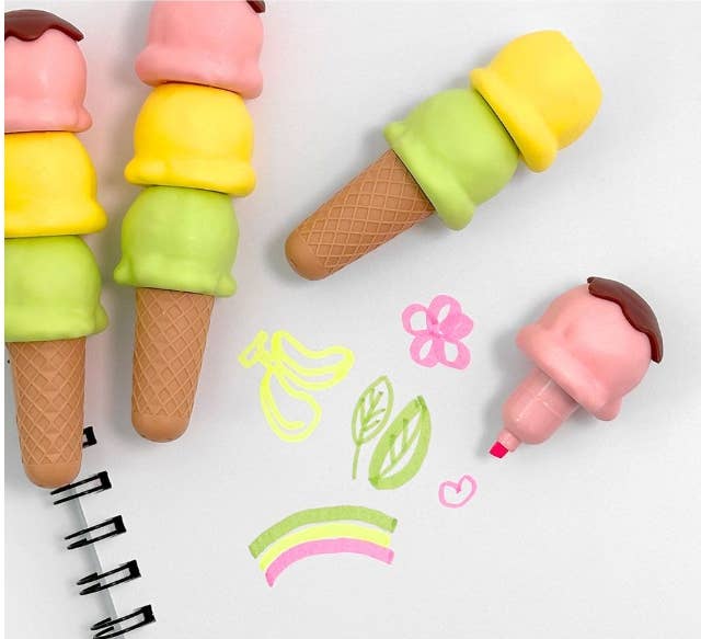 Ice Cream Cone Highlighter Pen β 3 Colors in One!