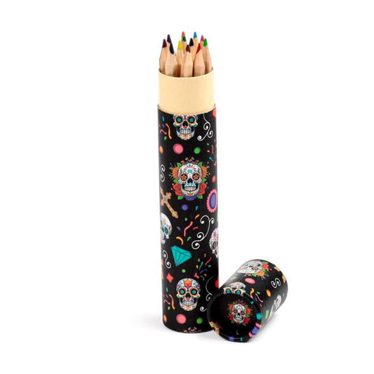 Day of the Dead Large Pencil Pot with 12 Colouring Pencils