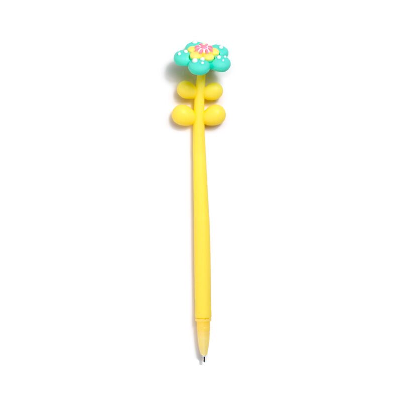 Yellow pen with a green flower-shaped top.
