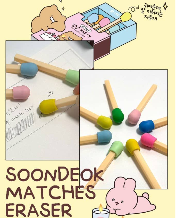 Unique Design Stationery- Matches Shape Eraser 8Pcs 1 Box