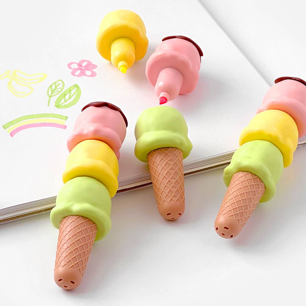 Ice Cream Cone Highlighter Pen – 3 Colors in One!