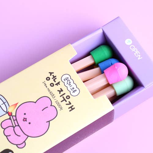 Unique Design Stationery- Matches Shape Eraser 8Pcs 1 Box