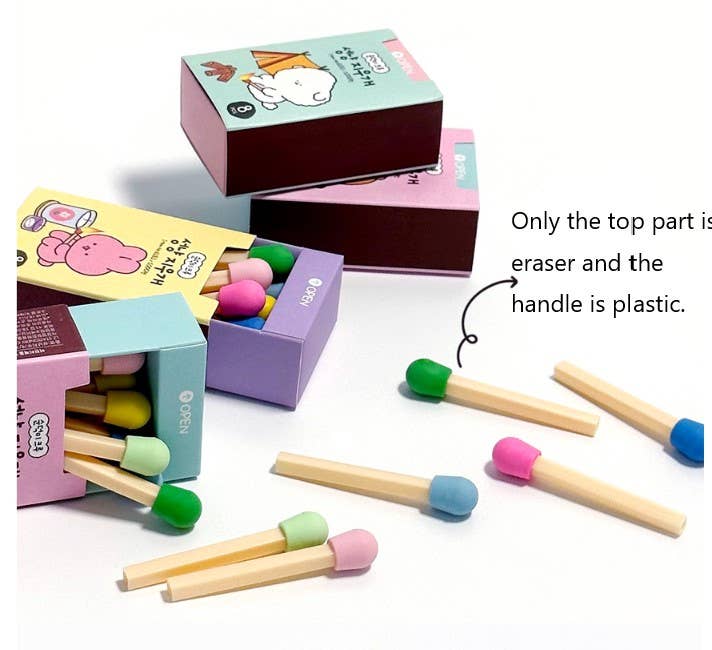 Unique Design Stationery- Matches Shape Eraser 8Pcs 1 Box