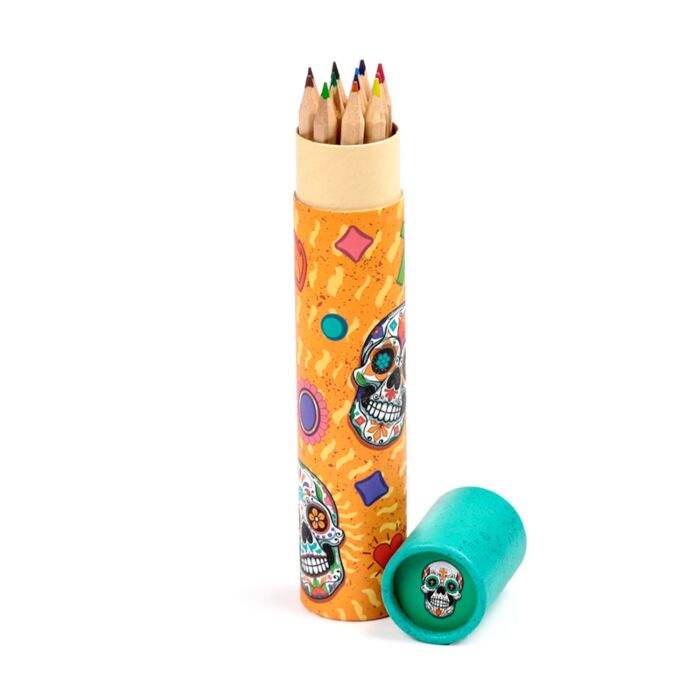 Day of the Dead Large Pencil Pot with 12 Colouring Pencils