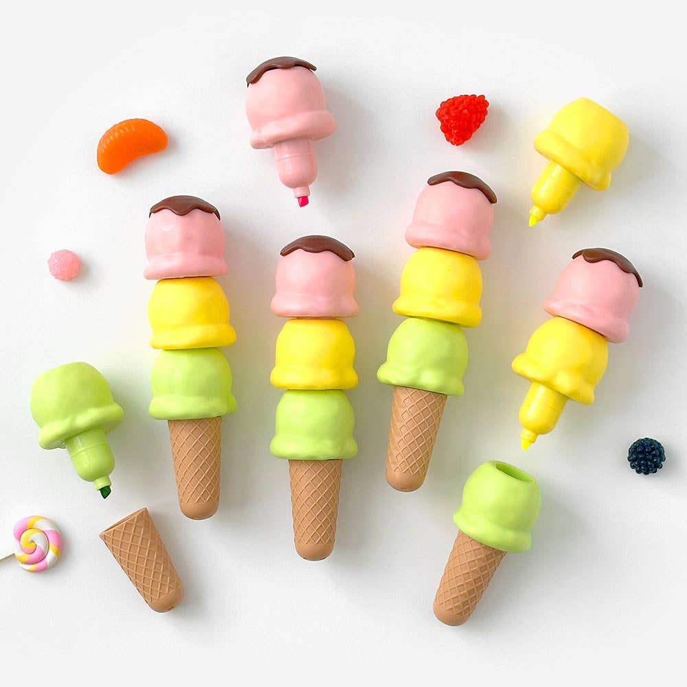 Ice Cream Cone Highlighter Pen – 3 Colors in One!