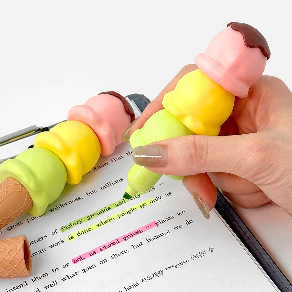 Ice Cream Cone Highlighter Pen – 3 Colors in One!