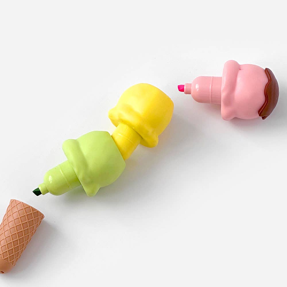 Ice Cream Cone Highlighter Pen – 3 Colors in One!