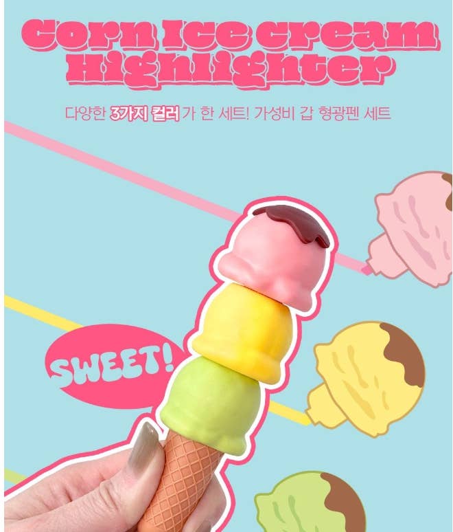 Ice Cream Cone Highlighter Pen – 3 Colors in One!